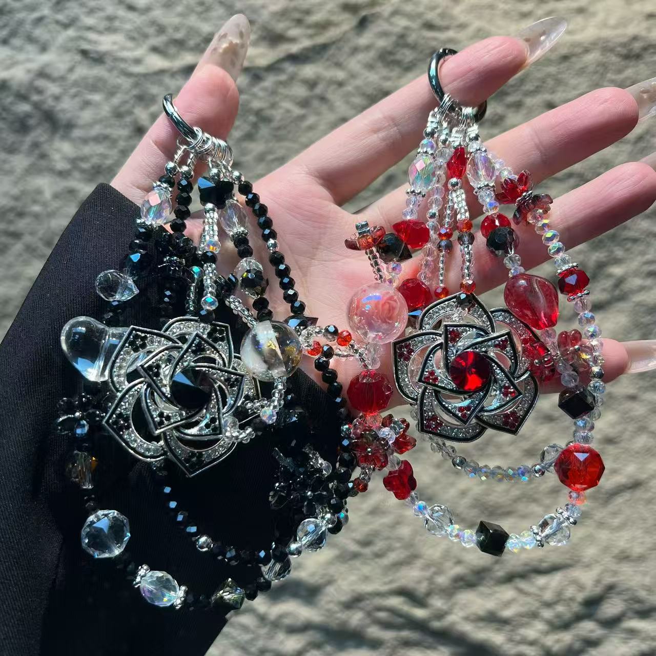 20pcs Crystal Camellia Phone Wrist Strap Keychain Beaded Cellphone Lanyard