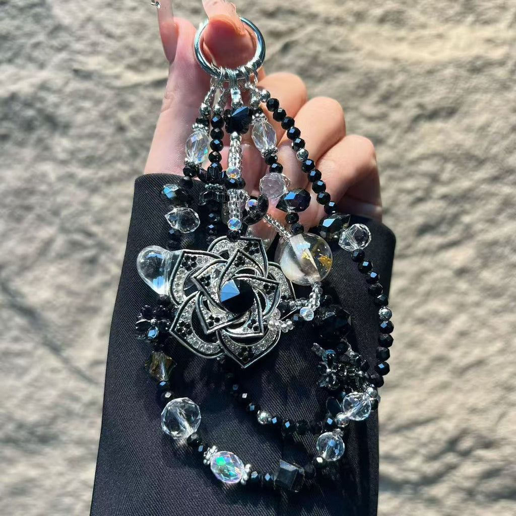 20pcs Crystal Camellia Phone Wrist Strap Keychain Beaded Cellphone Lanyard