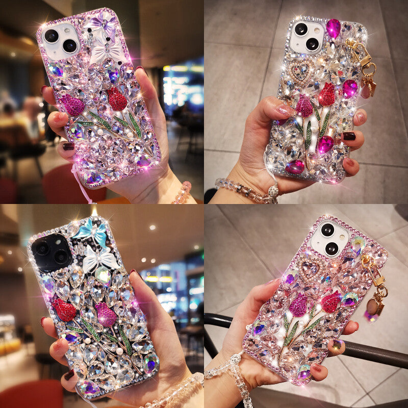 For Samsung Galaxy S26 S25 S24 S23 S22 S21 S20 Luxury Bling Flower Diamond Case