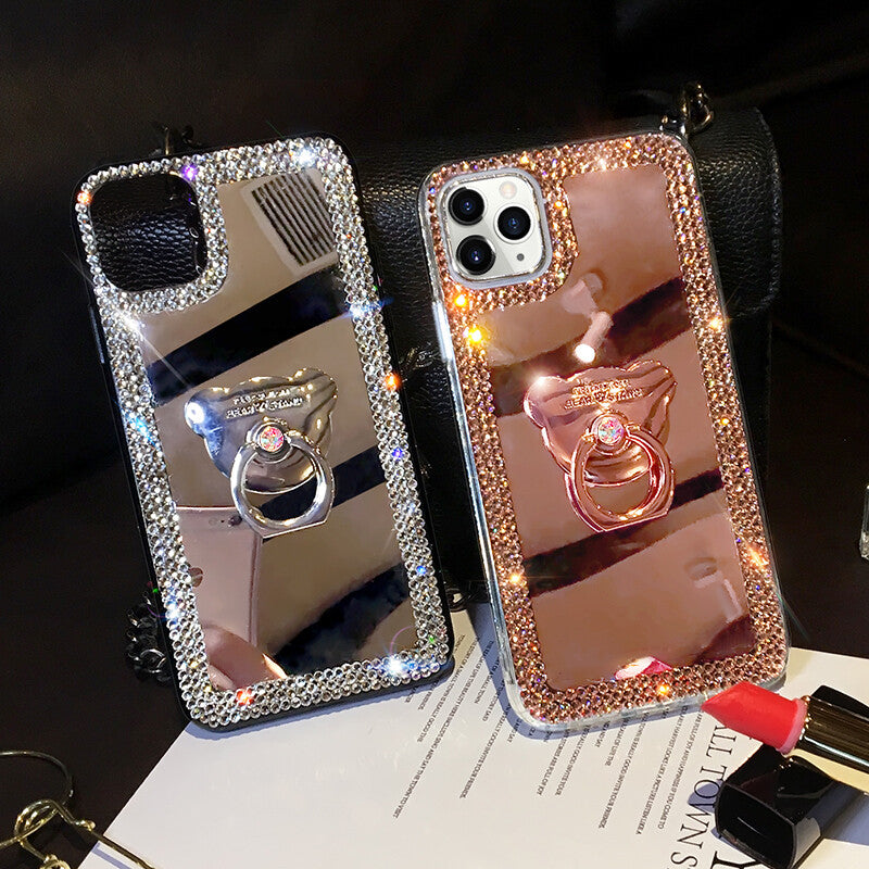 For iPhone 17 Pro Max 16 15 14 13 12 11 Glitter Bling Mirror Diamond Case w/Ring
