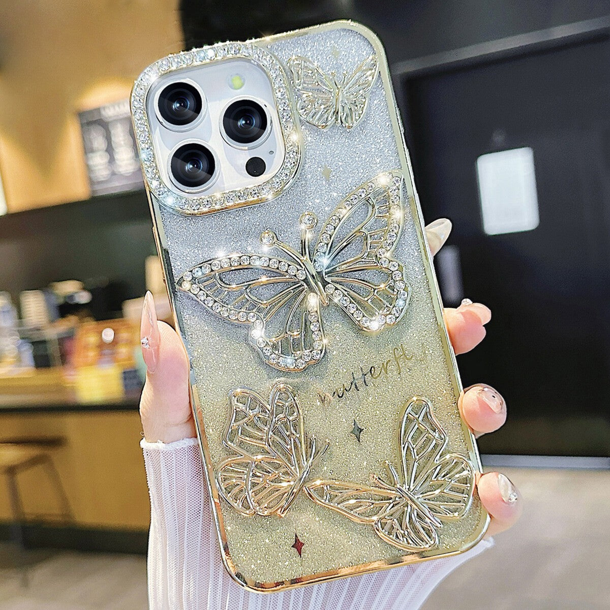 For iPhone 17 Pro Max 16 15 14 13 12 11 Pro Butterfly Glitter Bling Sparkle Case