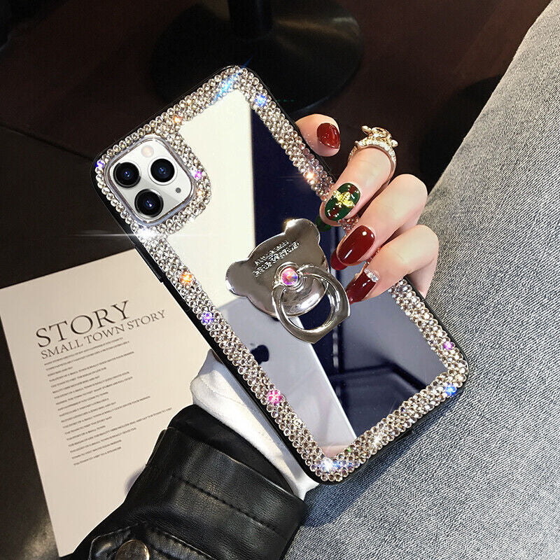 For iPhone 17 Pro Max 16 15 14 13 12 11 Glitter Bling Mirror Diamond Case w/Ring