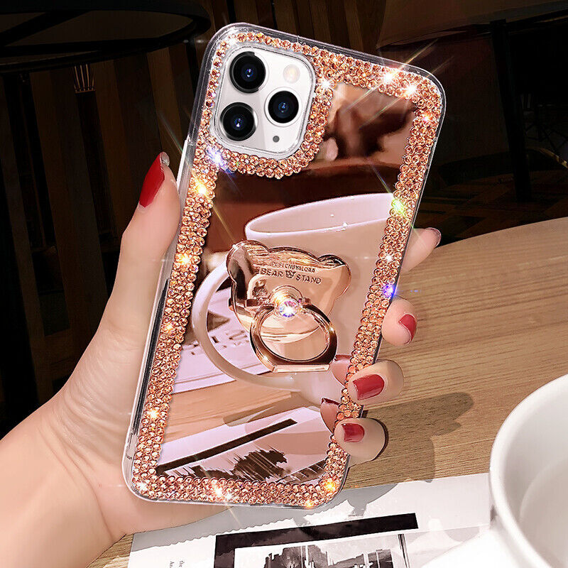 For iPhone 17 Pro Max 16 15 14 13 12 11 Glitter Bling Mirror Diamond Case w/Ring