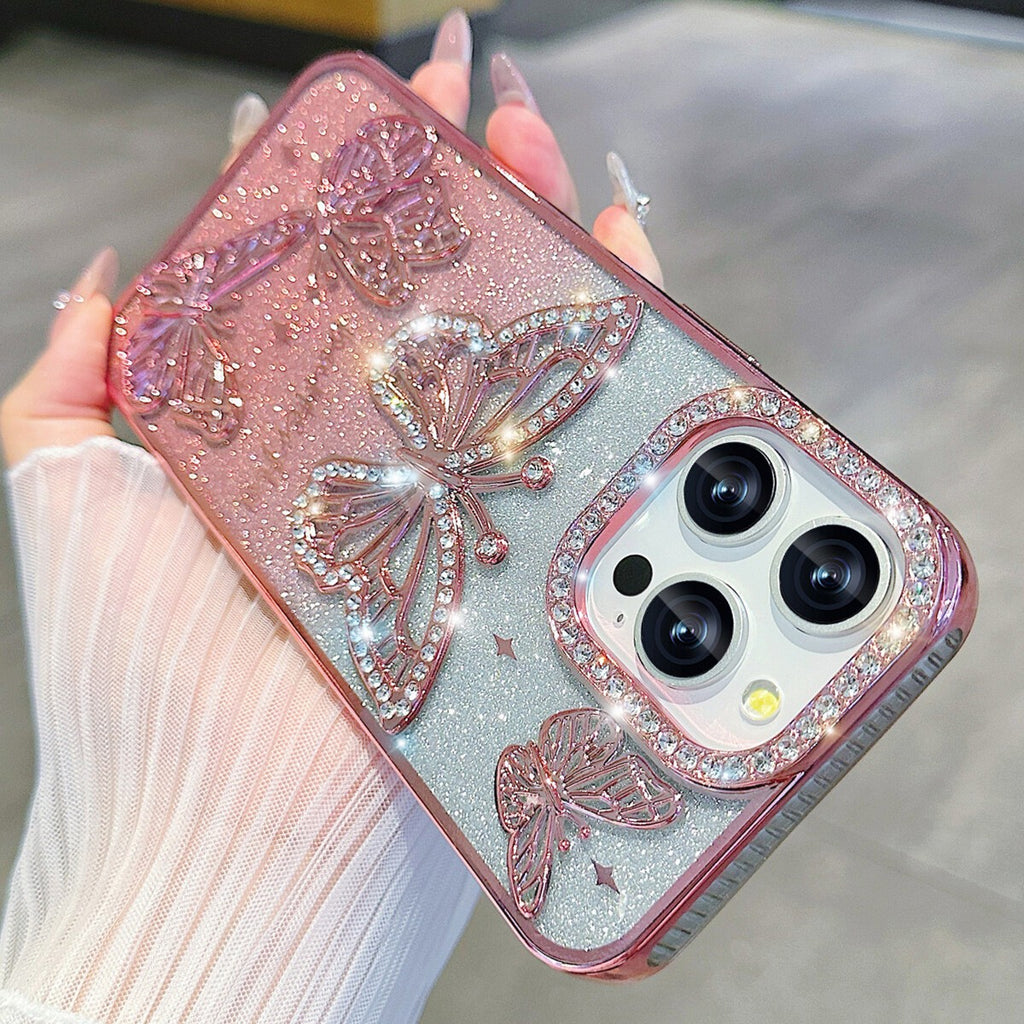 For iPhone 17 Pro Max 16 15 14 13 12 11 Pro Butterfly Glitter Bling Sparkle Case