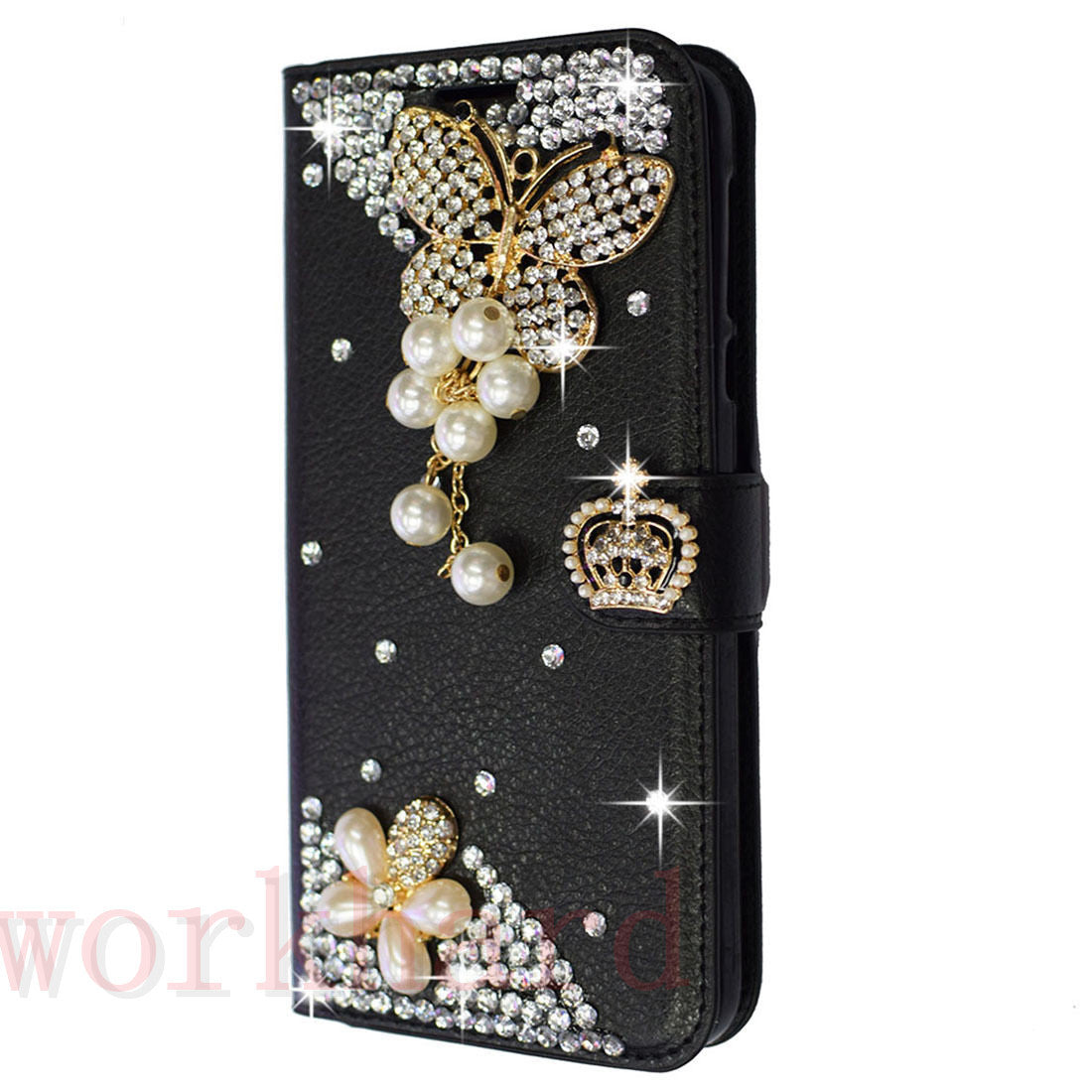 Leather Flip Bling Rhinestone Diamond Wallet Case Girl Cover For Samsung Galaxy