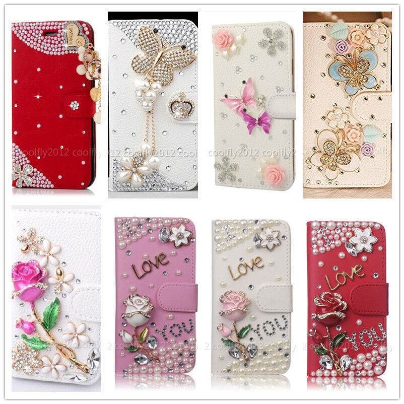 For Samsung Galaxy Bling Flip Leather Diamond Wallet Women Rhinestone Phone Case