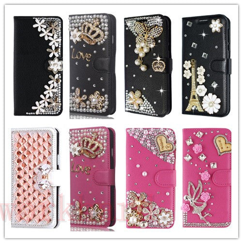 Leather Flip Bling Rhinestone Diamond Wallet Case Girl Cover For Samsung Galaxy