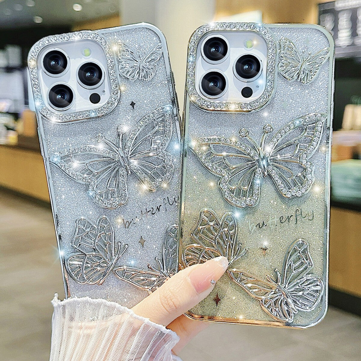 For iPhone 17 Pro Max 16 15 14 13 12 11 Pro Butterfly Glitter Bling Sparkle Case