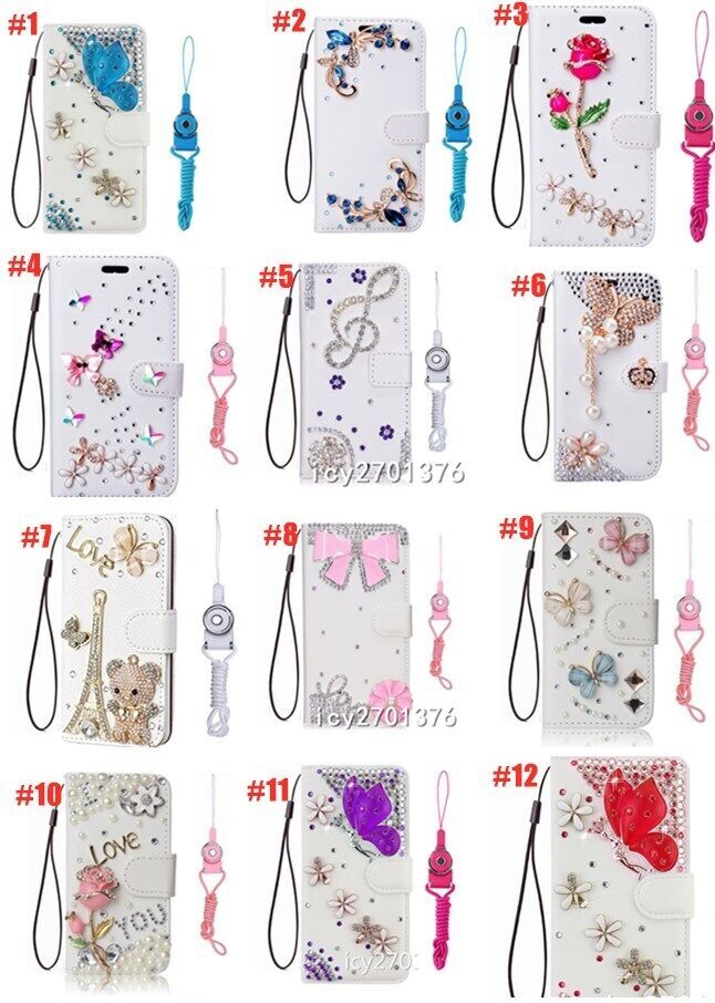 For Samsung Galaxy Bling Flip Leather Diamond Wallet Women Rhinestone Phone Case