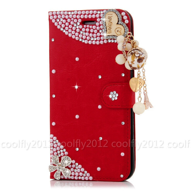 For Samsung Galaxy Bling Flip Leather Diamond Wallet Women Rhinestone Phone Case