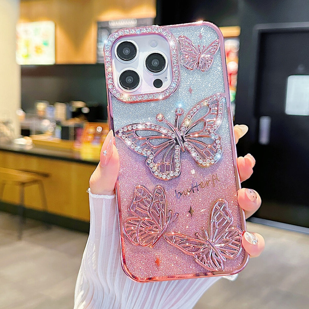 For iPhone 17 Pro Max 16 15 14 13 12 11 Pro Butterfly Glitter Bling Sparkle Case