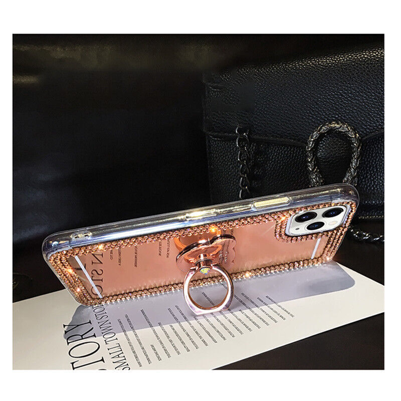 For iPhone 17 Pro Max 16 15 14 13 12 11 Glitter Bling Mirror Diamond Case w/Ring