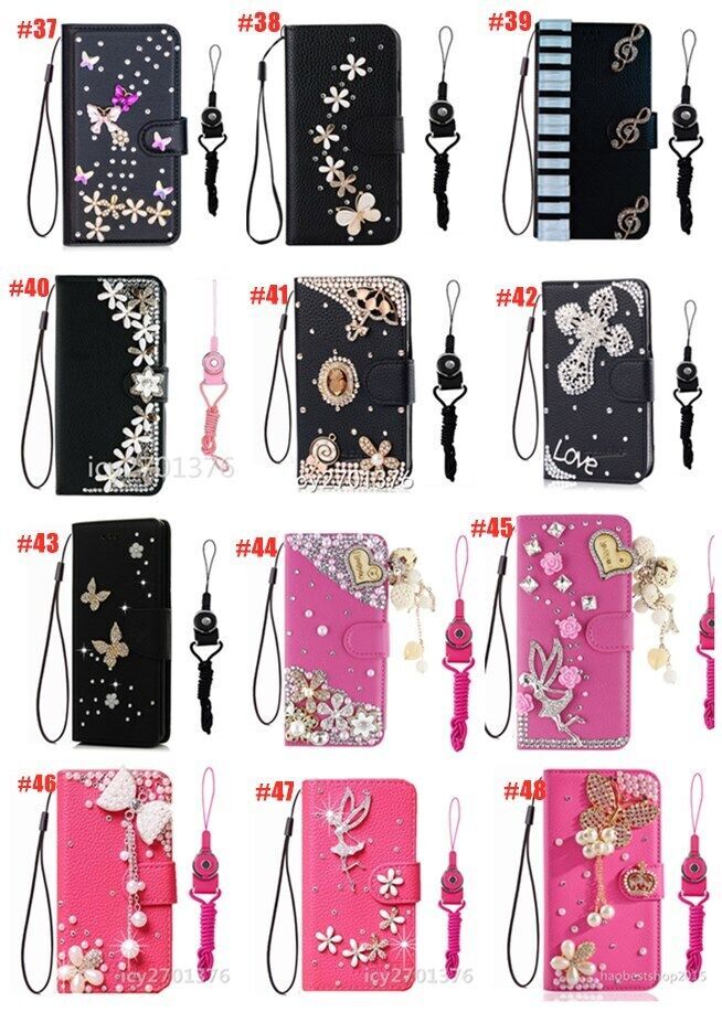 For Samsung Galaxy Bling Flip Leather Diamond Wallet Women Rhinestone Phone Case