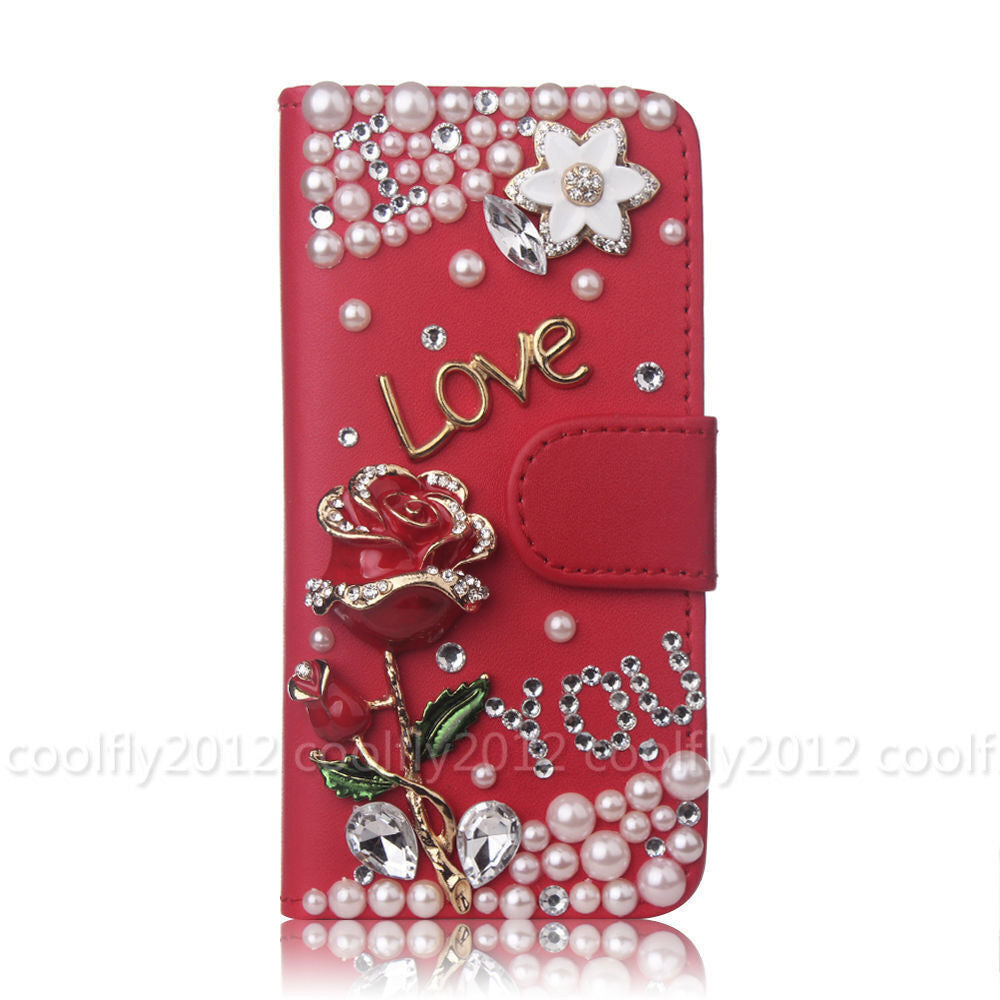 For Samsung Galaxy Bling Flip Leather Diamond Wallet Women Rhinestone Phone Case