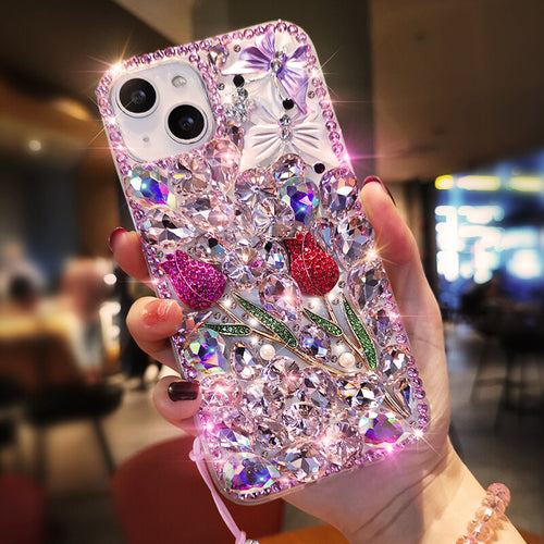For Samsung Galaxy S26 S25 S24 S23 S22 S21 S20 Luxury Bling Flower Diamond Case