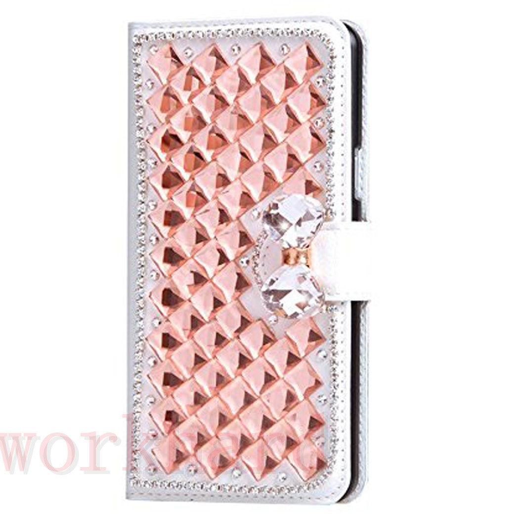 Leather Flip Bling Rhinestone Diamond Wallet Case Girl Cover For Samsung Galaxy