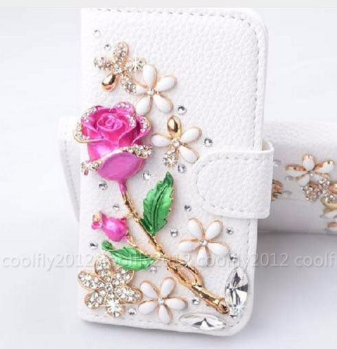 For Samsung Galaxy Bling Flip Leather Diamond Wallet Women Rhinestone Phone Case