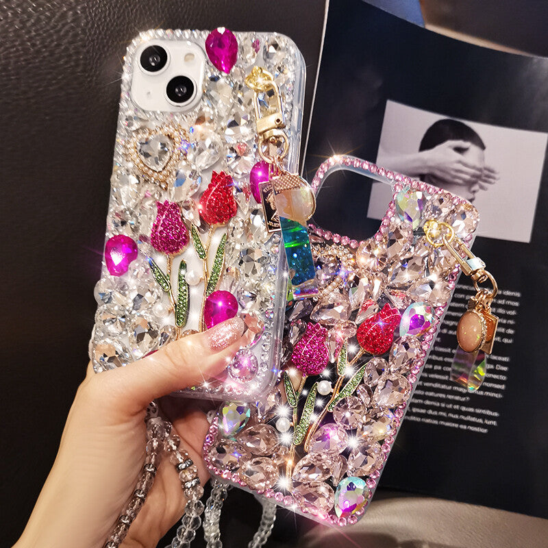 For Samsung Galaxy S26 S25 S24 S23 S22 S21 S20 Luxury Bling Flower Diamond Case