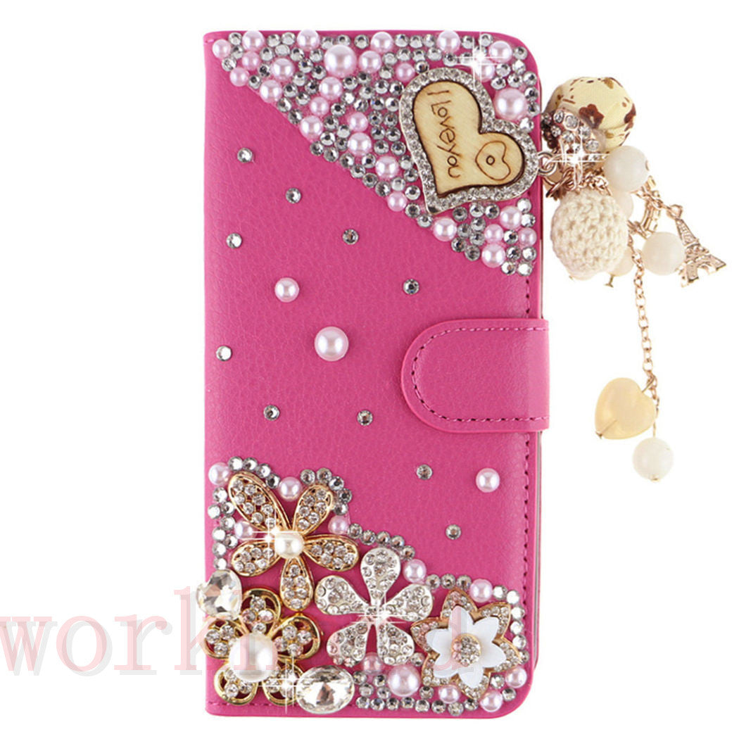 Leather Flip Bling Rhinestone Diamond Wallet Case Girl Cover For Samsung Galaxy