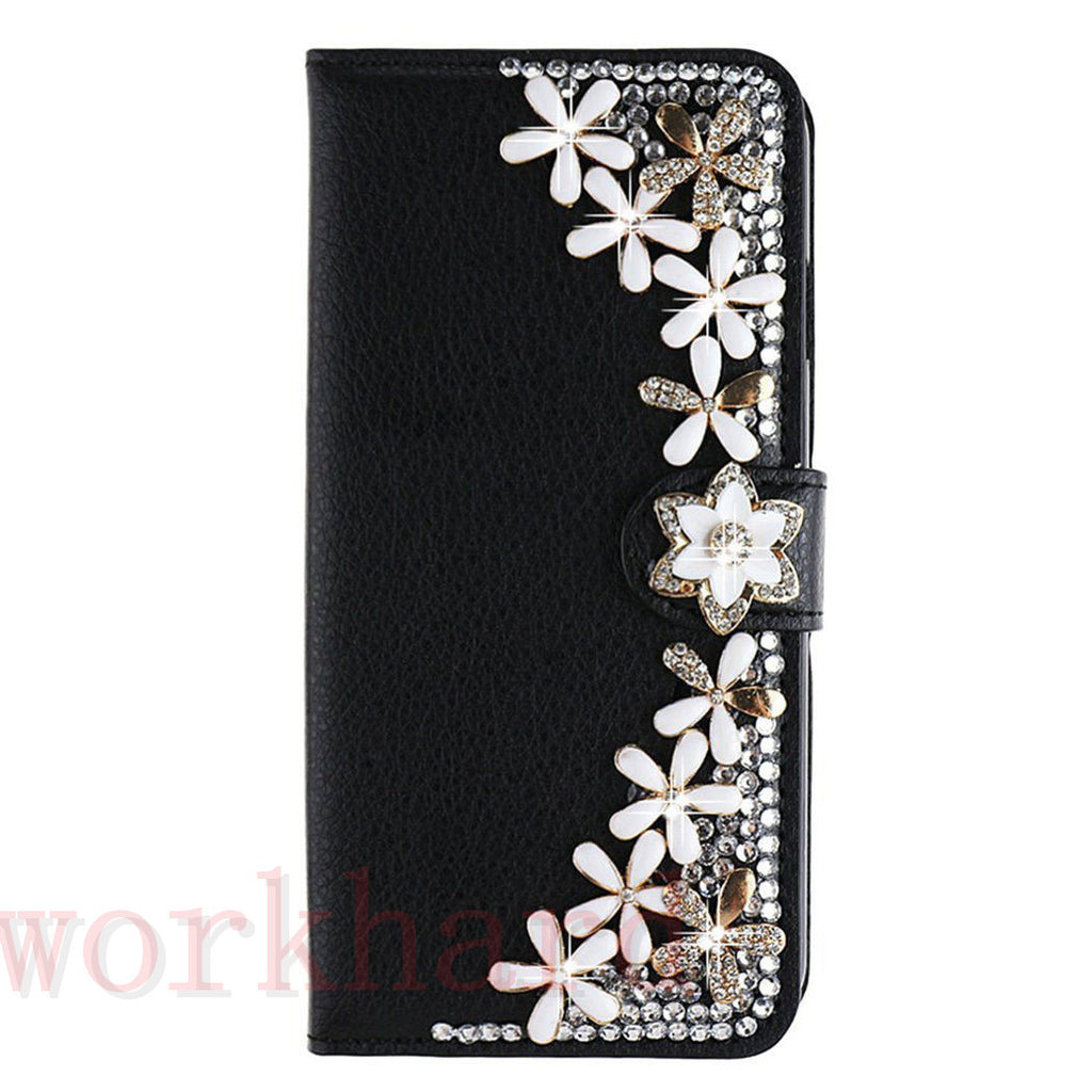 Leather Flip Bling Rhinestone Diamond Wallet Case Girl Cover For Samsung Galaxy
