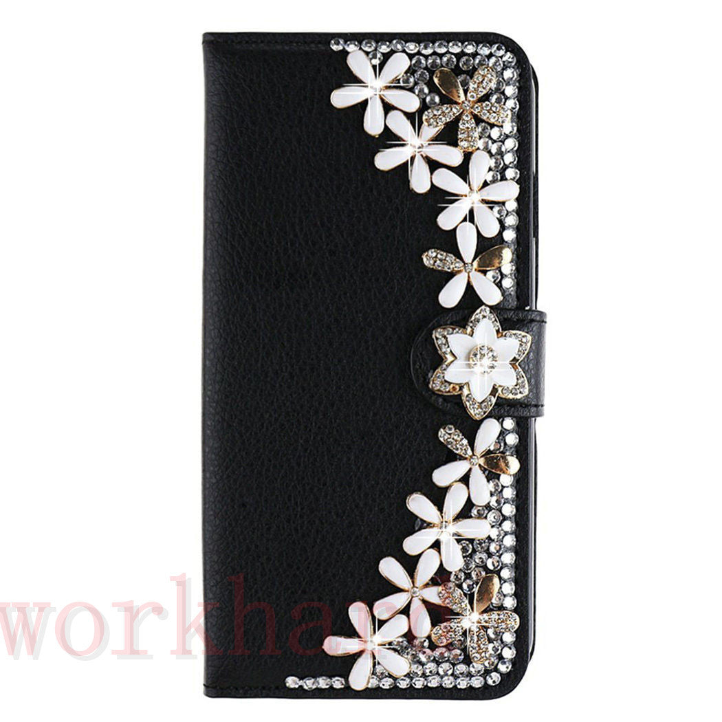 Leather Flip Bling Rhinestone Diamond Wallet Case Girl Cover For Samsung Galaxy