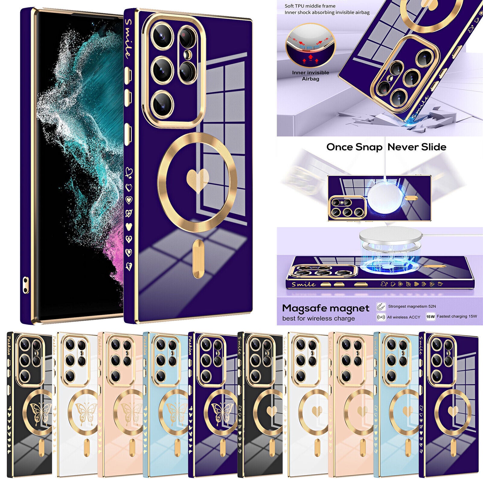 Fr Samsung Galaxy S24 Ultra/S23 S22 S21+Slim Pattern Mag Safe Plating Case Cover