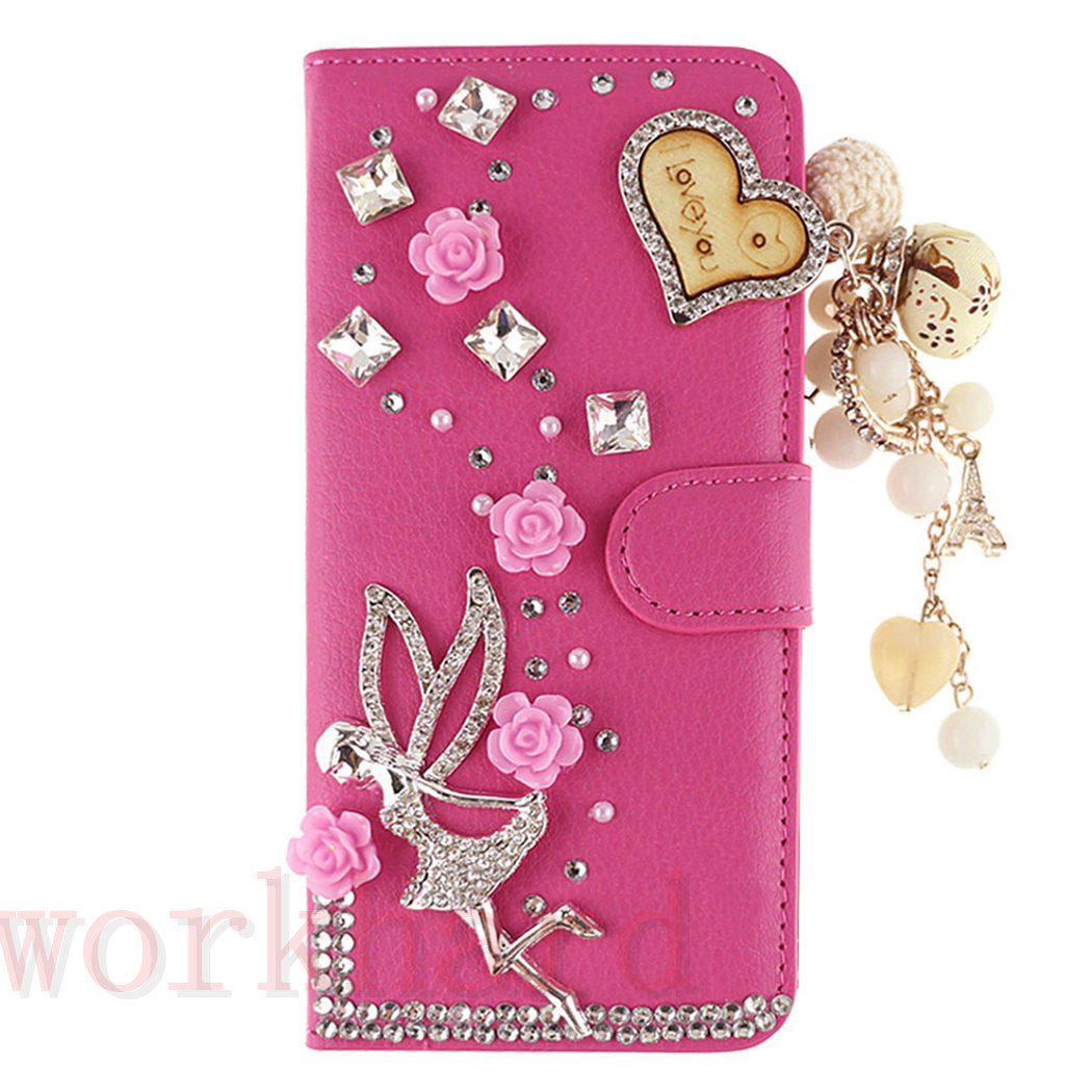 Leather Flip Bling Rhinestone Diamond Wallet Case Girl Cover For Samsung Galaxy