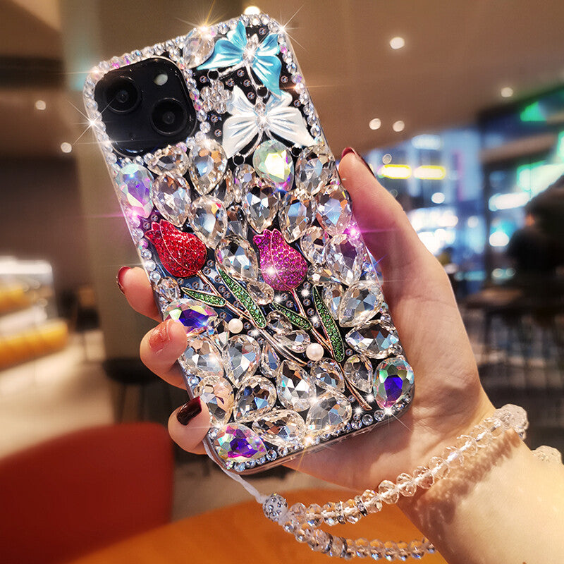 For Samsung Galaxy S26 S25 S24 S23 S22 S21 S20 Luxury Bling Flower Diamond Case