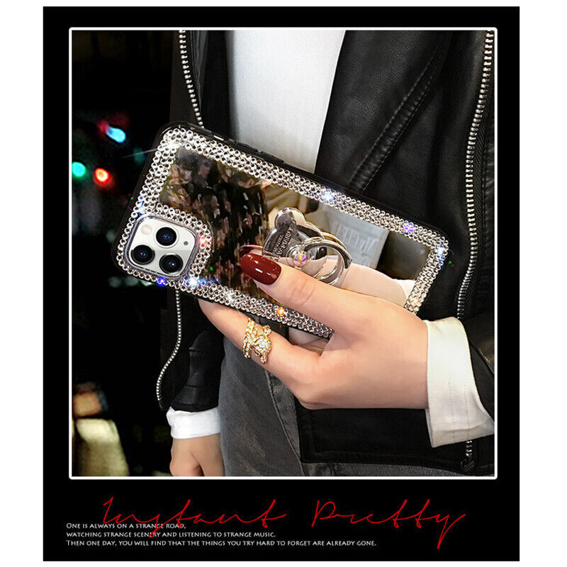 For iPhone 17 Pro Max 16 15 14 13 12 11 Glitter Bling Mirror Diamond Case w/Ring