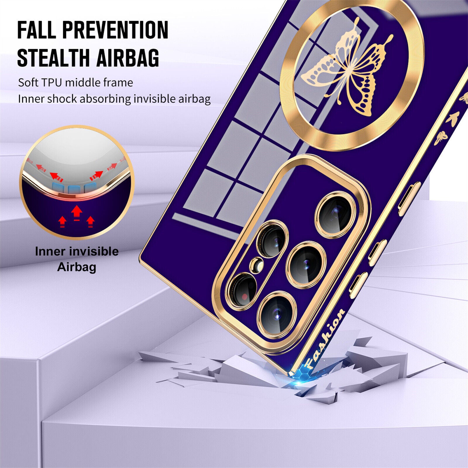 Fr Samsung Galaxy S24 Ultra/S23 S22 S21+Slim Pattern Mag Safe Plating Case Cover