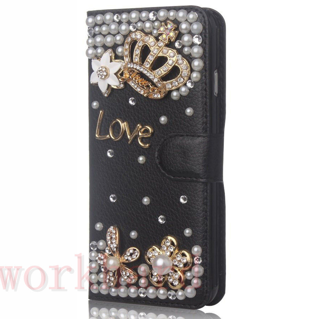 Leather Flip Bling Rhinestone Diamond Wallet Case Girl Cover For Samsung Galaxy
