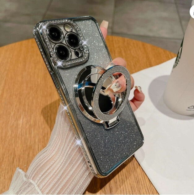 For iPhone 17 Pro Max 16 15 14 13 Bling Diamond Mag Safe Ring Stand Case Mirror