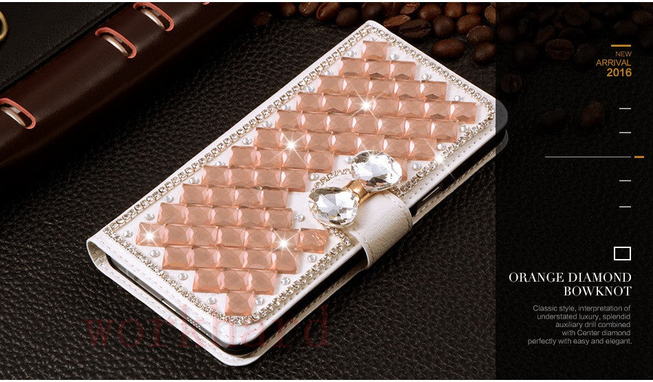 Leather Flip Bling Rhinestone Diamond Wallet Case Girl Cover For Samsung Galaxy
