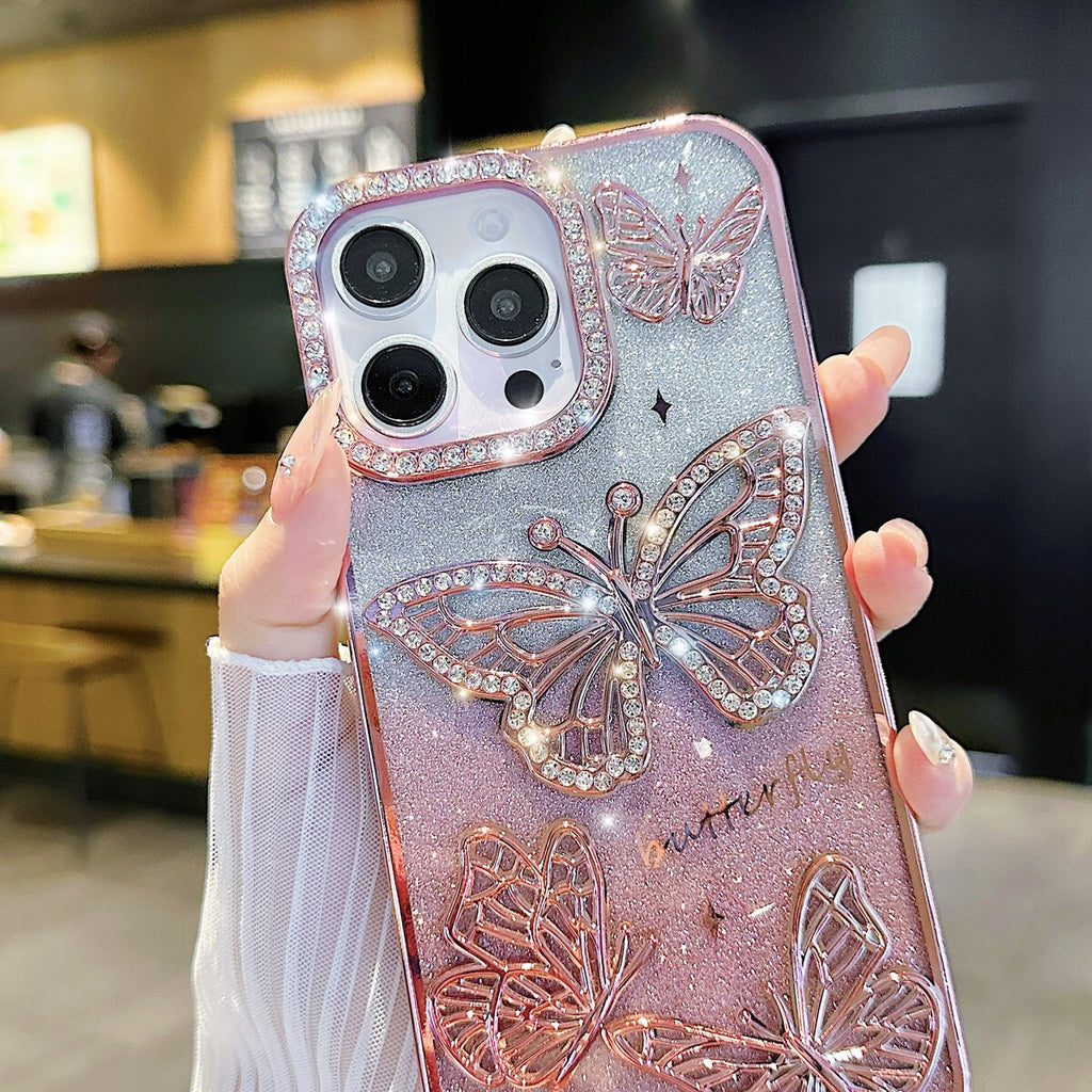 For iPhone 17 Pro Max 16 15 14 13 12 11 Pro Butterfly Glitter Bling Sparkle Case