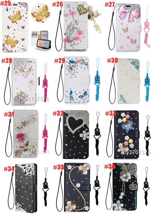 For Samsung Galaxy Bling Flip Leather Diamond Wallet Women Rhinestone Phone Case