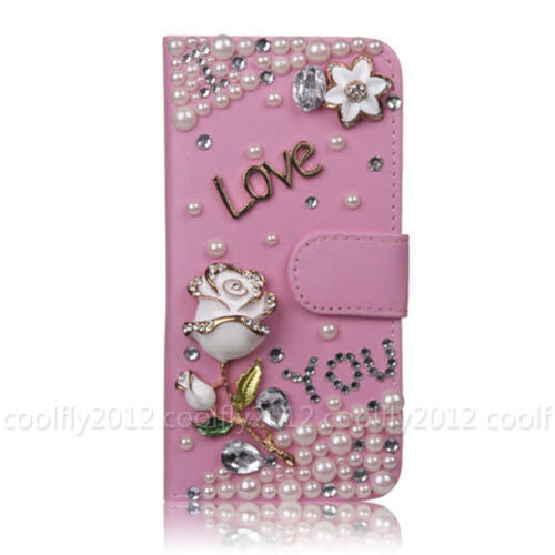 For Samsung Galaxy Bling Flip Leather Diamond Wallet Women Rhinestone Phone Case