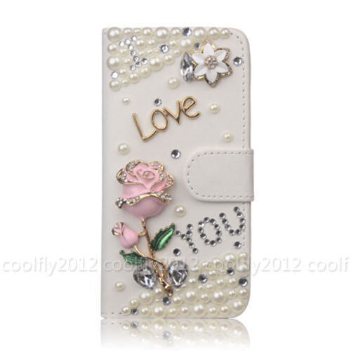 For Samsung Galaxy Bling Flip Leather Diamond Wallet Women Rhinestone Phone Case